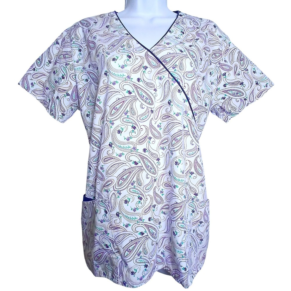 Beverly Hills Uniforms Women M Paisley Floral Scrub Top Nurse Cottagecore Boho